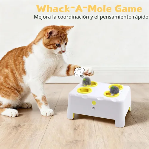 Miniatura 6 de Caja de queso interactivo para gatos de interior, juguete de plumas 3 en 1, juguete de plumas de topo, 3 modos de juguetes recargables para gatos