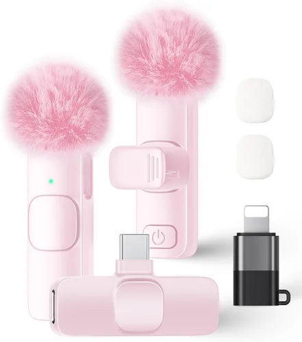 Miniatura 12 de Paquete de 2 micrófonos de solapa inalámbricos para iPhone, iPad y teléfono Android, micrófono de solapa Plug and Play, micrófono inalámbrico