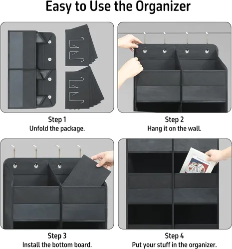 Miniatura 5 de Giraffe Creation Organizador negro sobre puerta con 10 bolsillos transparentes grandes, almacenamiento de puerta colgante de doble fila