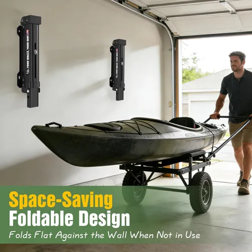 Miniatura 6 de GanFindX Estante de pared plegable para kayak, resistente de 11.8 a 17 pulgadas, soporte de almacenamiento de kayak y correas de hebilla de Negro