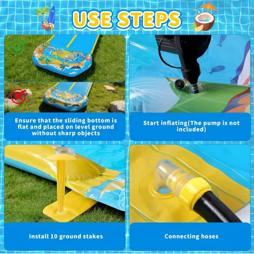 Miniatura 6 de Toboganes de agua y toboganes de agua dobles de 40 pies con 2 tablas de bodyboard, toboganes de agua inflables gigantes para niños y adultos, patio