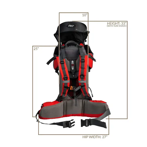 Miniatura 7 de ClevrPlus Canyonero Mochila Portabebés de Camping para Senderismo con Niños Pequeños con Soporte y Visera Parasol, Rojo