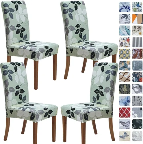 Miniatura 17 de SPRINGRICO Paquete de 6 fundas blancas para sillas de comedor, fundas elásticas para sillas de comedor con diseño floral, de elastano lavable