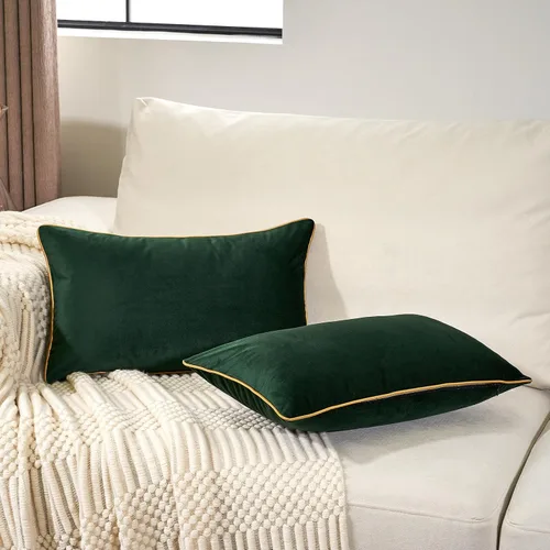 Miniatura 9 de Aeckself Paquete de 2 fundas de almohada lumbar de terciopelo negro puro, modernas, de lujo, decorativas, con borde dorado, cómoda, suave y sólida