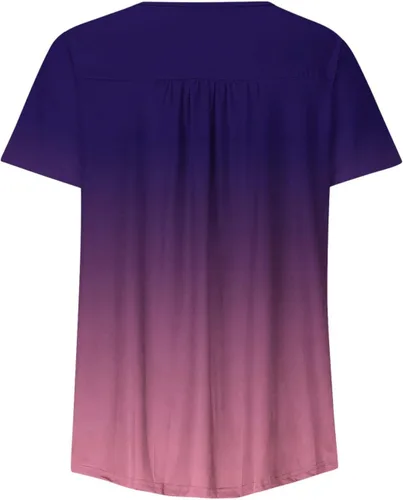 Miniatura 2 de Blusas elegantes para mujer, estilo Henley, cuello en V, manga corta, talla grande, ajuste cuadrado, con botones frontales, blusas de manga corta