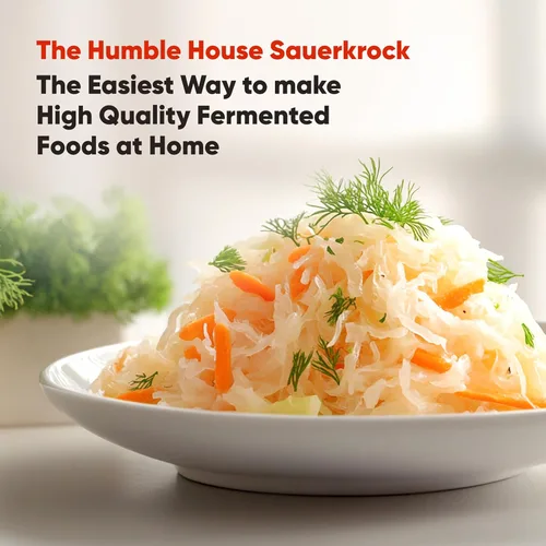 Miniatura 3 de Humble House Fermentation Crock - Vasija de fermentación de 1/2 galón Sauerkrock Crock de chucrut con tapa, pesas y pisón - Kit de vasija