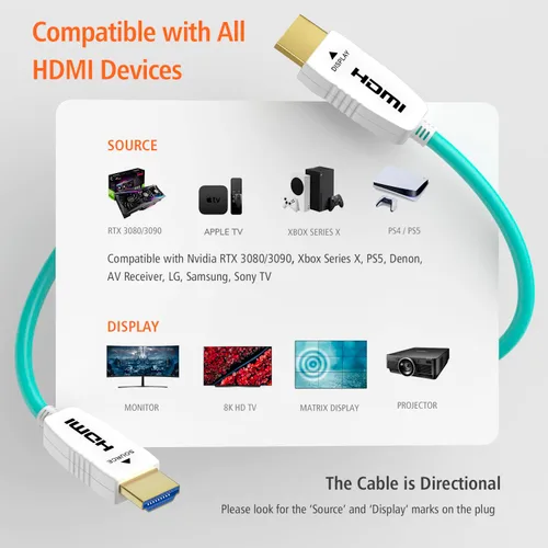 Miniatura 5 de RUIPRO Cable HDMI de fibra óptica 8K de 20 pies 48Gbps 8K60Hz 4K120Hz HDR dinámico eARC HDCP2.2/2.3 para RTX4080/4090/3080/3090, Xbox S/X, PS5/4