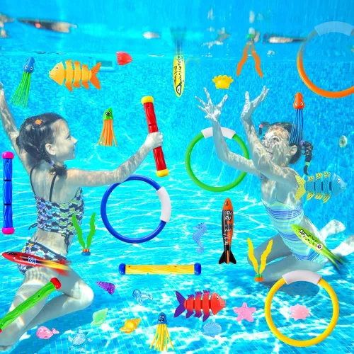 Miniatura 5 de YUJUN 35 piezas de juguetes de buceo y natación para piscina, juguetes de juego subacuático de verano con peces de piscina, varillas de buceo