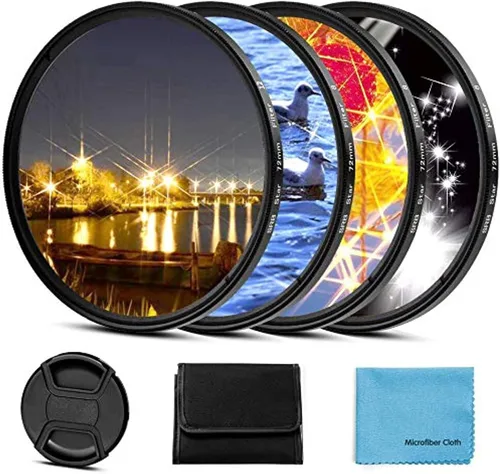 Miniatura 7 de Filtro de estrella de 2.638 in, 4 piezas de filtro de lente Starburst (4 puntos, 6 puntos, 8 puntos, 12 puntos) con tapa de lente central para Canon