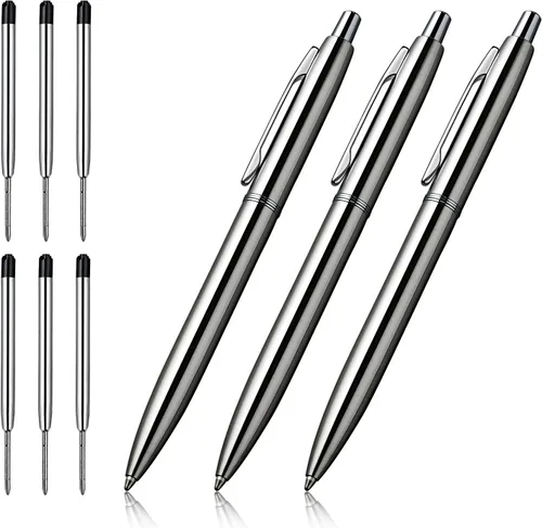 Miniatura 9 de ChaoQ 6 bolígrafos retráctiles de metal, para regalo, negocios, oficina, tinta negra de punta media de 1.0mm, 12 repuestos extra reemplazables