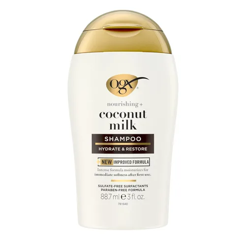OGX Champú Nutritivo + Leche de Coco Hidratante, Champú Hidratante y Restaurador que Hidrata para Cabello Suave Después del Primer Uso, Sin