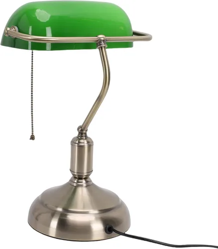 Miniatura 7 de Vintage Bankers Desk Lamp with Green Glass Shade & Pull Chain Switch, Plug in Table Lamp for Bedside, Study, 350° Adjustable
