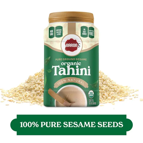 Miniatura 3 de Sésamo Baron's Kosher de Tahini molido, puro, orgánico, certificado por el Departamento de Agricultura de los Estados Unidos. Frascos de 16 onzas