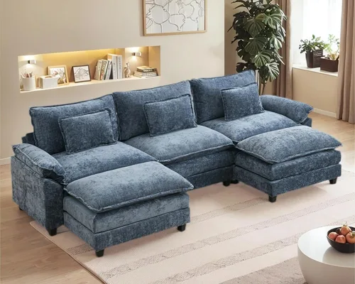 Miniatura 37 de Sofá modular seccional, sofá de nube con otomana, asiento profundo de felpilla en forma de L para sala de estar y apartamento