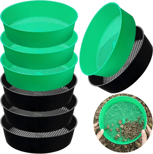 Miniatura 7 de Paquete de 4 tamices de compost para tierra de jardín, tamiz redondo de plástico para arena, juego de bandejas tamizadoras para jardinería y trabajo
