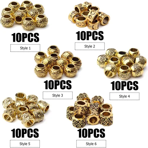 Miniatura 2 de 60 piezas de cuentas espaciadoras de agujero grande tibetanas de oro antiguo, cuentas redondas de tubo, espaciadores europeos rondelle para collar
