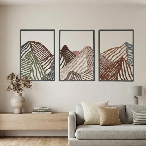 Miniatura 9 de Peryiter 3 piezas de arte de pared de metal, decoración de paisaje de montaña, decoración para colgar en la pared para sala de estar, abstracto