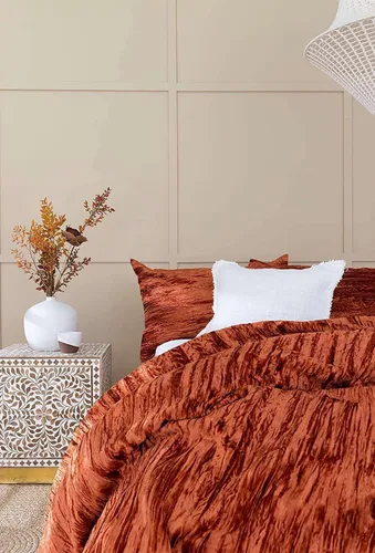 Miniatura 9 de Sophia-Art - Juego de 3 piezas de ropa de cama de terciopelo de rayón ultra lujo, funda de edredón boho de un solo color, funda de colcha