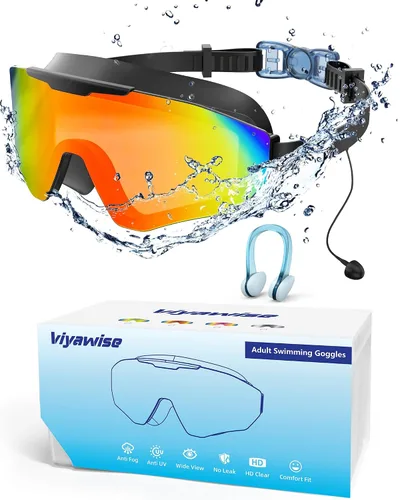 Miniatura 8 de Gafas de natación con tapones para los oídos, gafas de natación antivaho UV de visión amplia, lentes UV de 3 colores para hombres, mujeres y niños