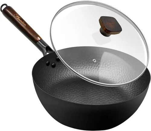Sartén con tapa, sartén antiadherente de acero al carbono de 10 pulgadas, wok y sartenes para estufas eléctricas, de inducción y de gas