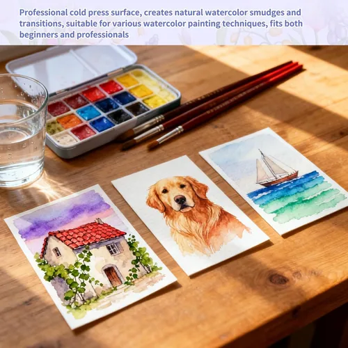 Miniatura 6 de 120 piezas de papel de acuarela de algodón natural de 300 GSM, papel de artista de prensa en frío de 2.5 x 3.5 pulgadas para estudiantes, artistas