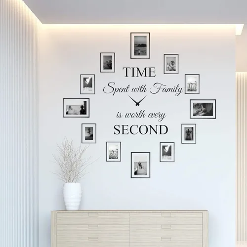 World of Wall Decal Tiempo Pasado con la Familia Vale Cada Segundo Calcomanía Decorativa para Pared Reloj Familiar Cita Vinilo Arte de Pared DIY Los