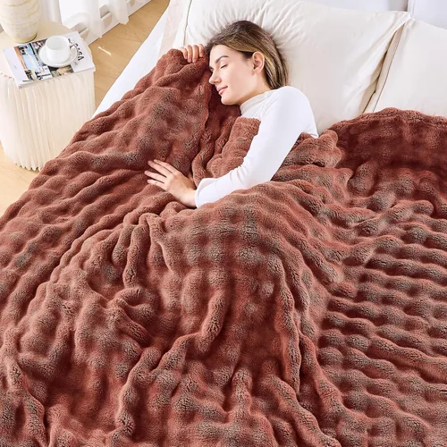 Miniatura 32 de NEWCOSPLAY Manta para Sofá Aqua Súper Suave de Franela Polar 3D Burbuja Ligera Manta de Cama para Uso en Todas las Estaciones (Aqua, Throw(50"x60"))
