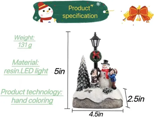 Miniatura 3 de Decoración de juego de pueblo de Navidad, luces LED cálidas de resina, figuras de árbol de Navidad, mini muñeco de nieve, juegos de regalo de casa