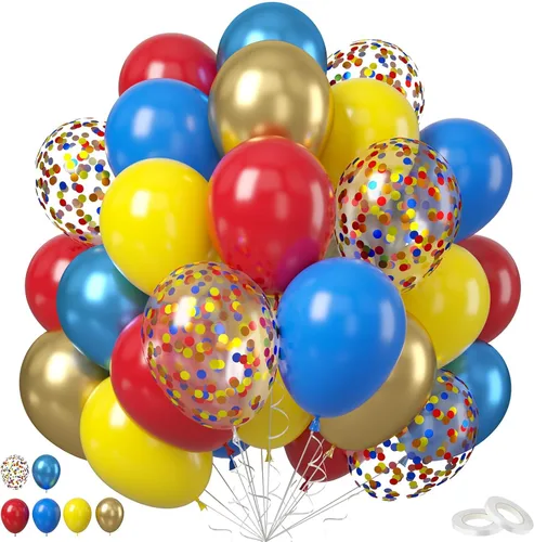 Miniatura 15 de Globo Rojo Blanco Azul, 50 unidades de 12 pulgadas, globos de látex azul marino, rojo rubí oscuro, confeti dorado metálico para baby shower