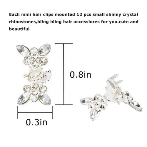Miniatura 7 de Mini accesorios para el cabello de cristal: pinzas para el cabello con diamantes de imitación brillantes, pequeños clips de metal florales