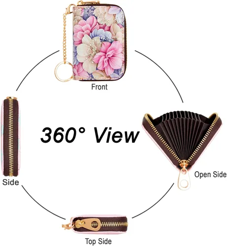 Miniatura 6 de Soporte para tarjetas de crédito, cartera con bloqueo RFID para mujer, pequeña cartera delgada de cuero con llavero con cremallera, funda