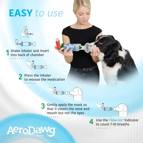 Miniatura 5 de AeroDawg Espaciador inhalador de cámara de aerosol canino original para perros pequeños y cachorros con indicador exclusivo Flow-VU*