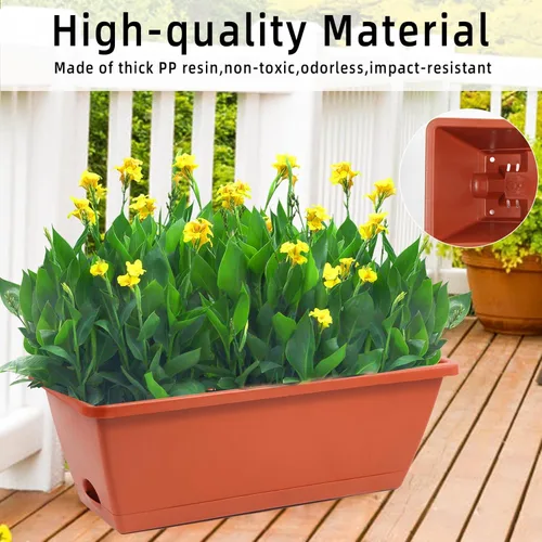 Miniatura 4 de Macetero rectangular con agujeros de drenaje y bandejas, 8 unidades, macetas de plástico para ventana de 17 pulgadas, macetas de plástico para Rojo