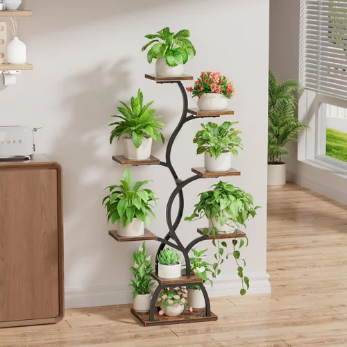 Miniatura 4 de EVAWOO Soporte para plantas de interior con luz de crecimiento, estante para plantas de 8 niveles para interiores, soporte de esquina para plantas