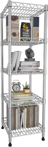 GIOTORENT Estantería Metálica de Pie de 5 Niveles, Unidades de Estante de Alambre de Altura Ajustable, Rack de Exhibición para Lavandería Baño Gris