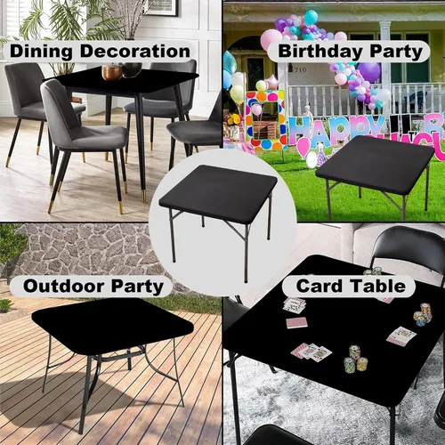 Miniatura 6 de Mantel cuadrado de elastano ajustable de 34 x 34 pulgadas, mantel elástico plegable para tarjetas de picnic, mantel elástico para mesa de patio