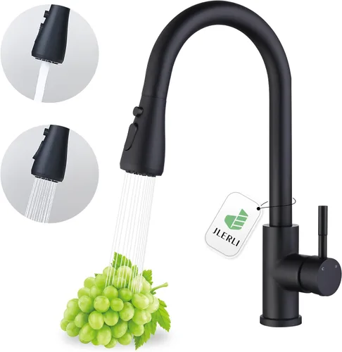 Miniatura 9 de Grifo de cocina con rociador extraíble, grifo de níquel cepillado de arco alto, de una sola manija, de acero inoxidable, 3 modos