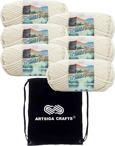 Miniatura 21 de Lion Brand Hometown New York White 135-100 (3 madejas - mismo lote de tinte) #6 S Bulky - Hila acrílica para crochet y tejer con bolsa para proyectos