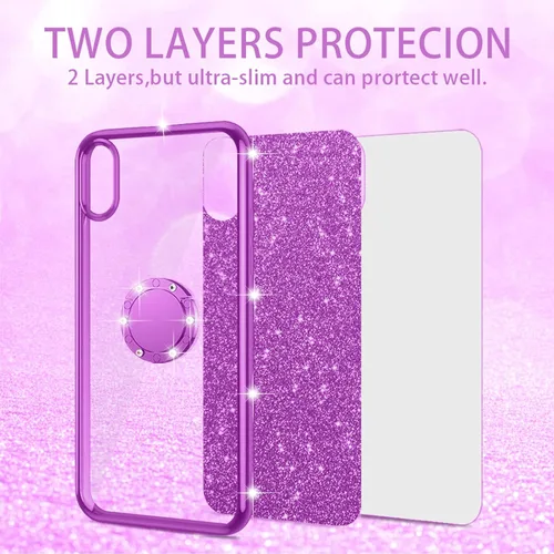 Miniatura 4 de nancheng Funda de teléfono con purpurina para LG Velvet 5G (LM-G900)/LG Velvet 5G UW Funda de TPU suave con anillo giratorio de 360°, funda
