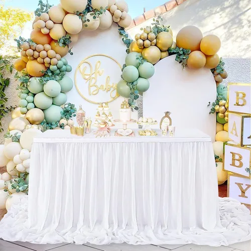 Miniatura 14 de QueenDream Falda de mesa de gasa azul bebé de 6 pies para mesa rectangular, mantel transparente para baby shower, boda, cumpleaños, fiesta temática