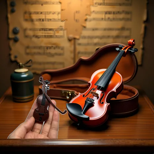 Miniatura 7 de Violín en miniatura con soporte, arco y estuche perfecto mini instrumento musical para decoración de casas de muñecas y coleccionistas, decoración