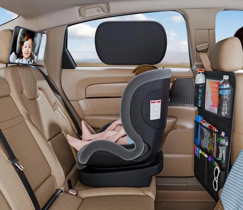 Miniatura 9 de Kit de iniciación para los nuevos padres con 1 organizador de asiento trasero, 2 parasoles de ventana, 2 ganchos para reposacabezas, 1 espejo