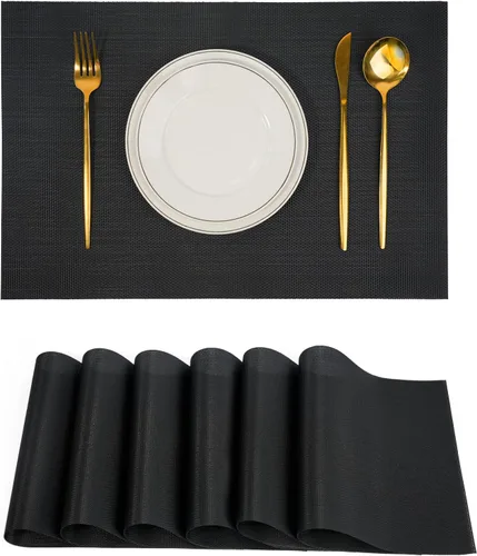 Miniatura 28 de Juego de 6 manteles individuales, antideslizantes, tejido de PVC, fáciles de limpiar, resistentes al calor, para cocina, comedor, decoración Beige