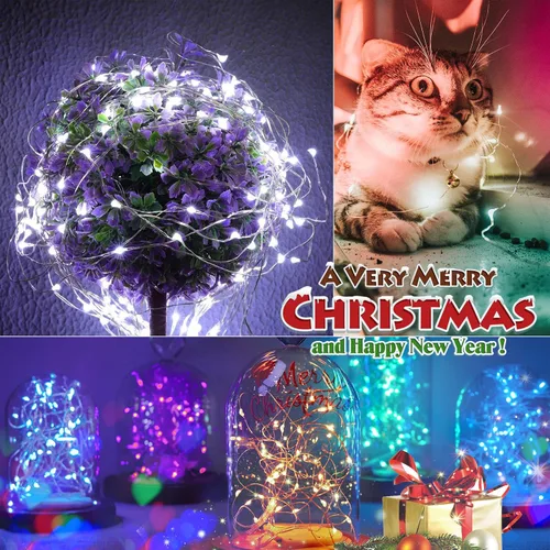 Miniatura 5 de SmilingTown Luces de Hadas Navideñas en Cadena, 15 paquetes de 20 luces LED, funciona con pilas, 6.6 pies, alambre de cobre plateado, cadena de 5