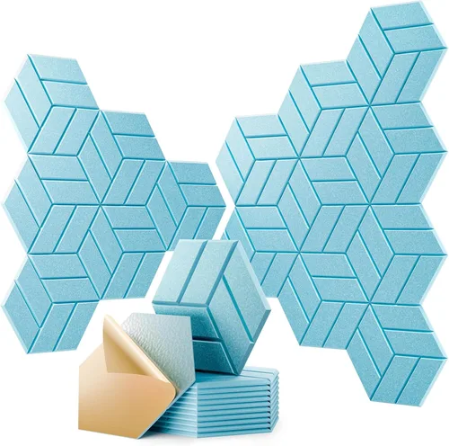 Miniatura 34 de 12 paneles acústicos autoadhesivos, paneles de espuma a prueba de sonido de 12 x 10 x 0.4 pulgadas para paredes, paneles de pared hexagonales Negro