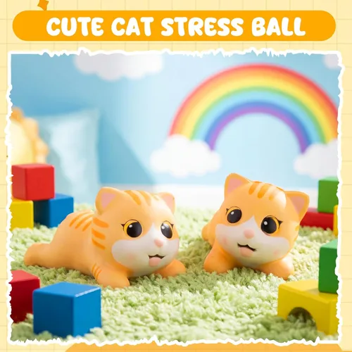 Miniatura 7 de Hungdao 2 piezas de juguetes para el estrés de gato naranja atigrado de espuma de poliuretano para gatos, juguetes sensoriales para apretar