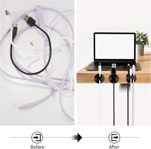 Miniatura 4 de Organizador de clips adhesivos para cables, paquete de 16 soportes negros para escritorio debajo de la computadora, clips de gestión de cables