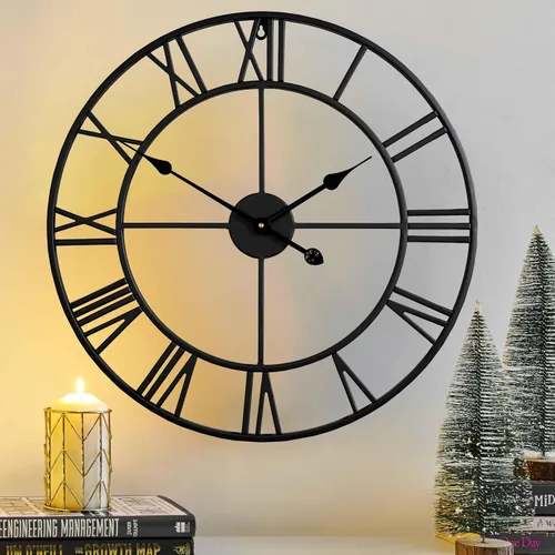 Miniatura 15 de CLXEAST Reloj de Pared Grande de 30 Pulgadas Moderno, de Gran Tamaño con Números Romanos Decorativo de Metal Negro Reloj de Pared para Decoración