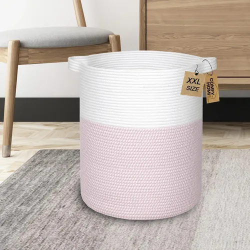 Miniatura 2 de COMFY-HOMI XXL Cesta grande de lavandería con asas, cesta de mantas para sala de estar Cesta decorativa tejida de cuerda de algodón, cesta