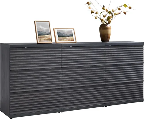 Miniatura 22 de SICOTAS Aparador buffet con almacenamiento, moderna credenza de acento acanalada con 3 cajones más grandes, mesa consola multimedia de mediados